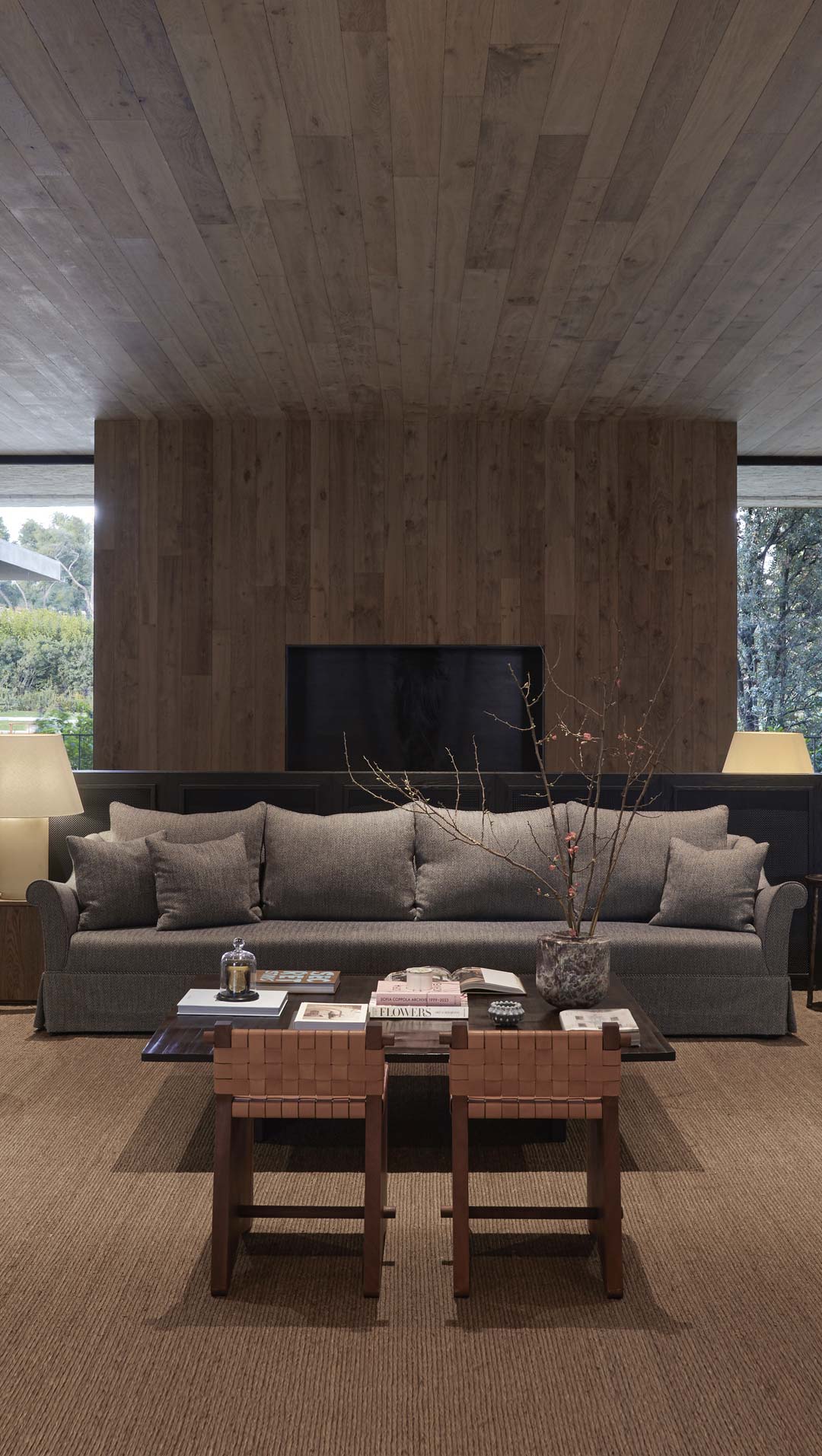 card lounge fireplace armchairs lounge area nature windows-TATOÏ-CLUB