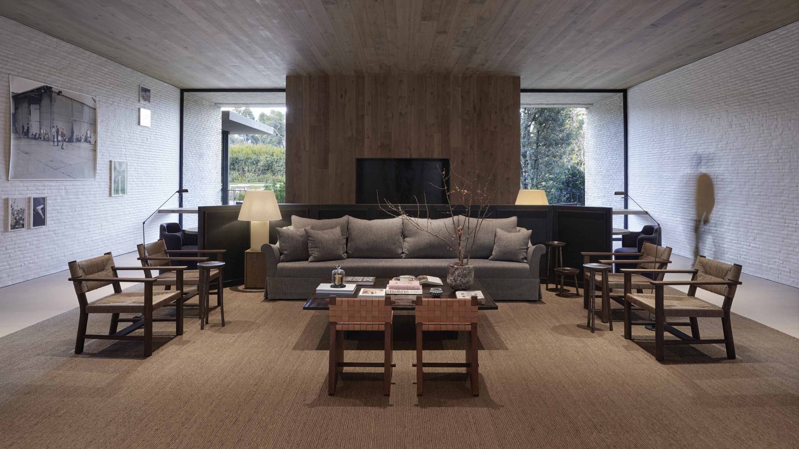 card lounge fireplace armchairs lounge area nature windows-TATOÏ-CLUB